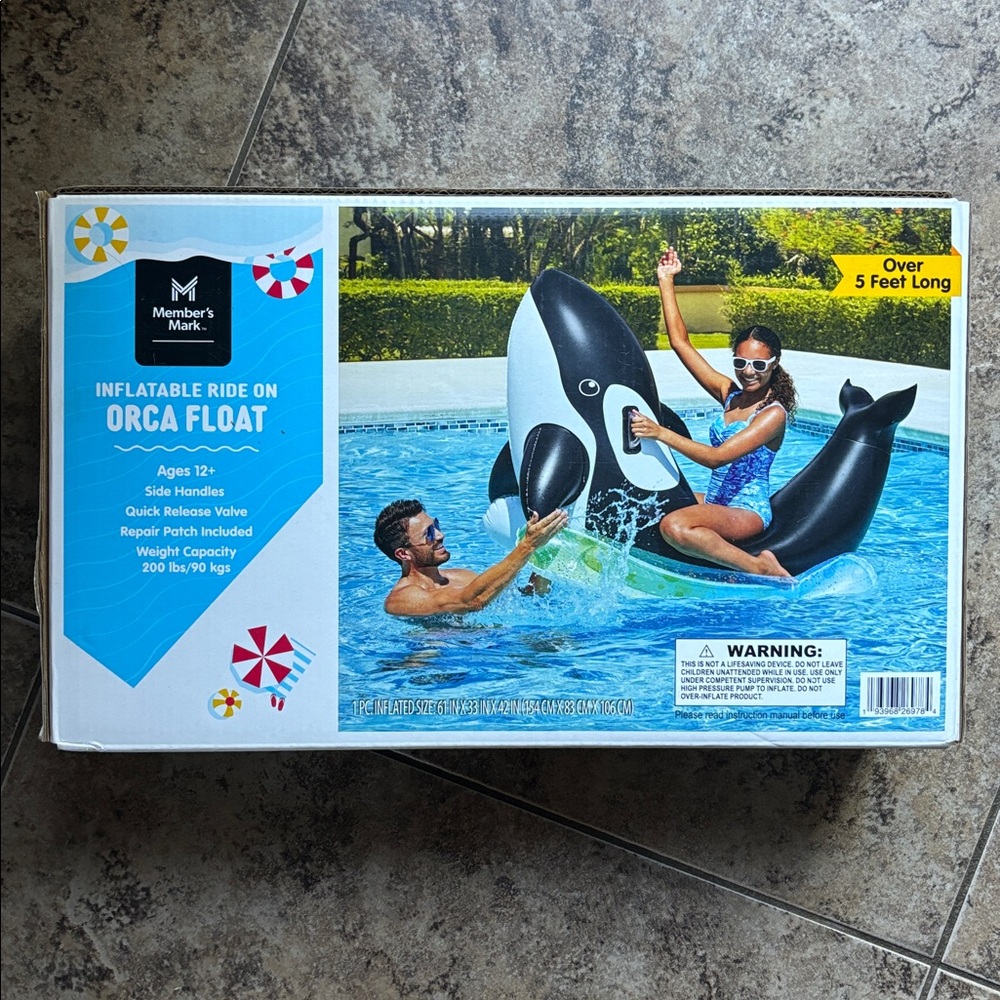 Member's Mark Inflatable Orca Pool Float NEW NIB